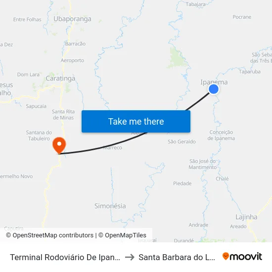 Terminal Rodoviário De Ipanema to Santa Barbara do Leste map