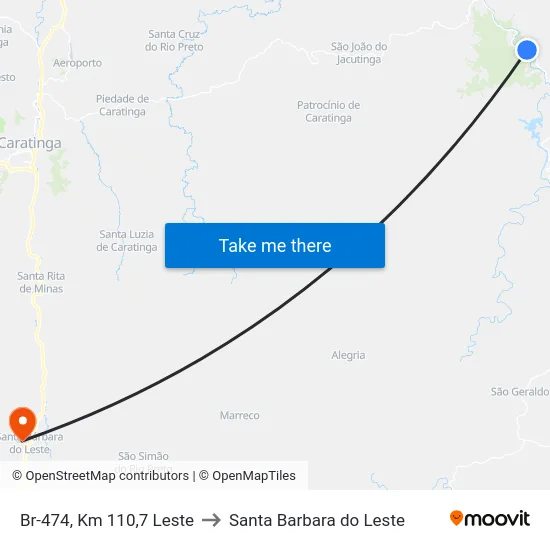 Br-474, Km 110,7 Leste to Santa Barbara do Leste map