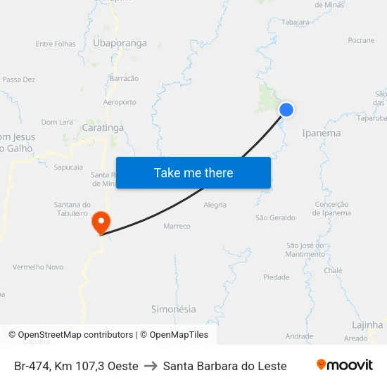 Br-474, Km 107,3 Oeste to Santa Barbara do Leste map