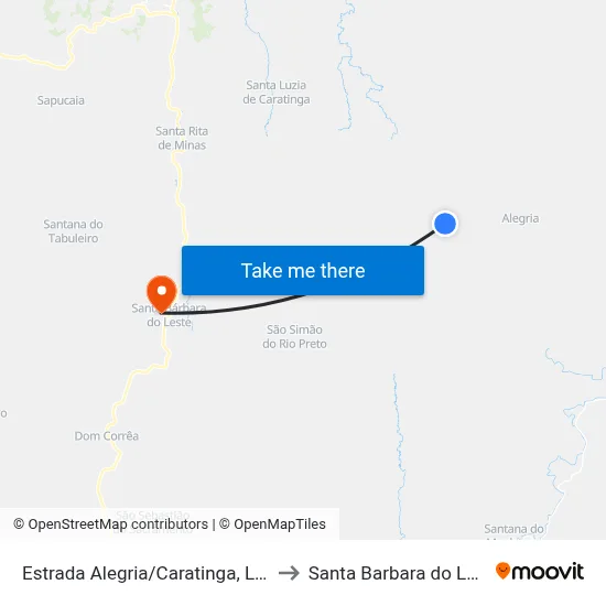 Estrada Alegria/Caratinga, Leste to Santa Barbara do Leste map