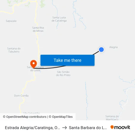 Estrada Alegria/Caratinga, Oeste to Santa Barbara do Leste map