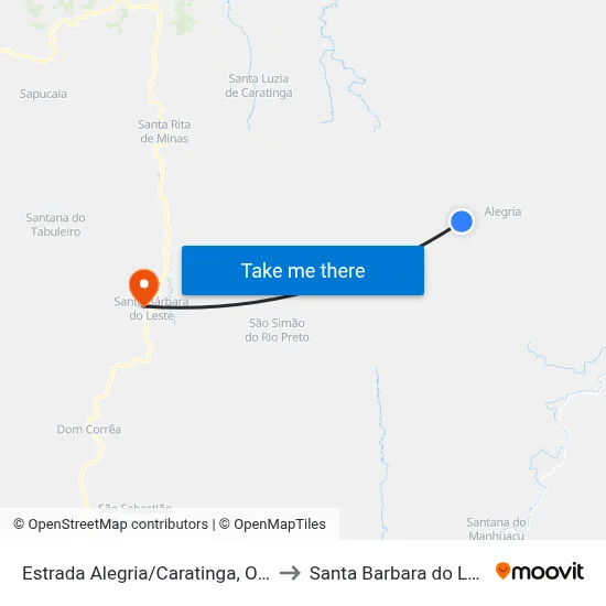 Estrada Alegria/Caratinga, Oeste to Santa Barbara do Leste map