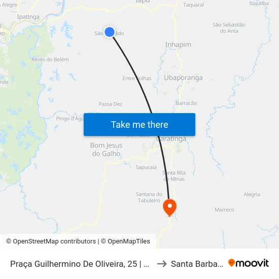 Praça Guilhermino De Oliveira, 25 | Ponto Final De São Cândido to Santa Barbara do Leste map
