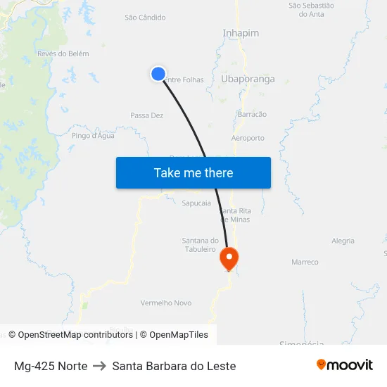 Mg-425 Norte to Santa Barbara do Leste map