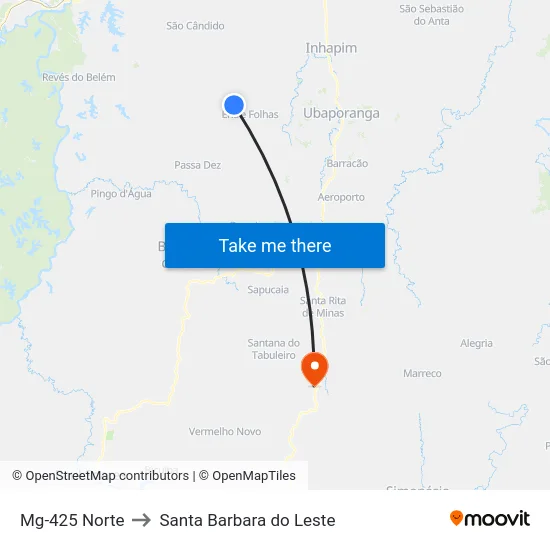 Mg-425 Norte to Santa Barbara do Leste map