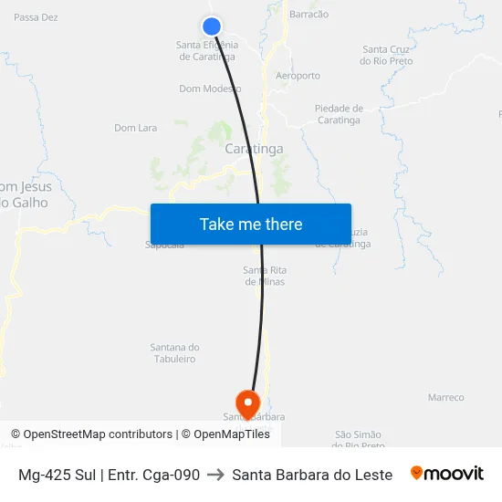 Mg-425 Sul | Entr. Cga-090 to Santa Barbara do Leste map