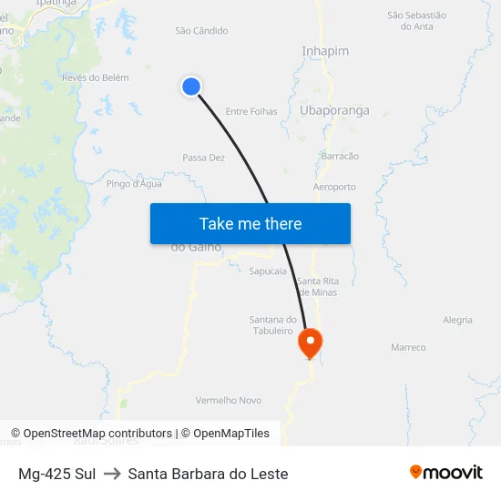 Mg-425 Sul to Santa Barbara do Leste map