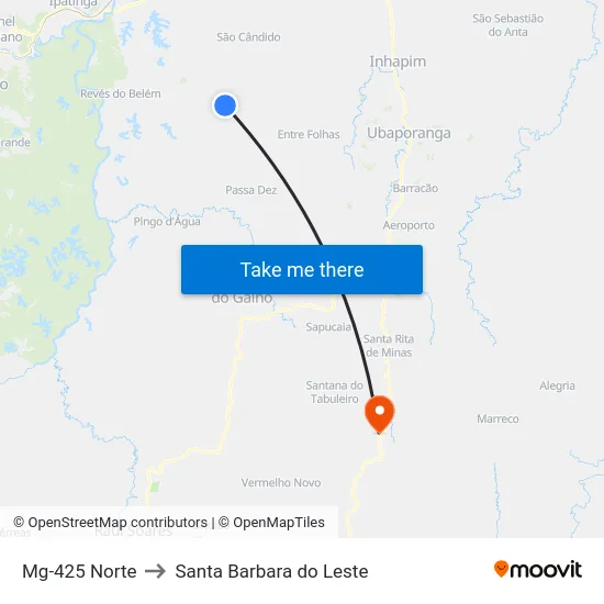 Mg-425 Norte to Santa Barbara do Leste map
