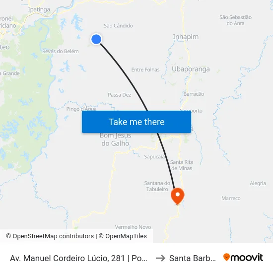 Av. Manuel Cordeiro Lúcio, 281 | Ponto Final De Cordeiro De Minas to Santa Barbara do Leste map