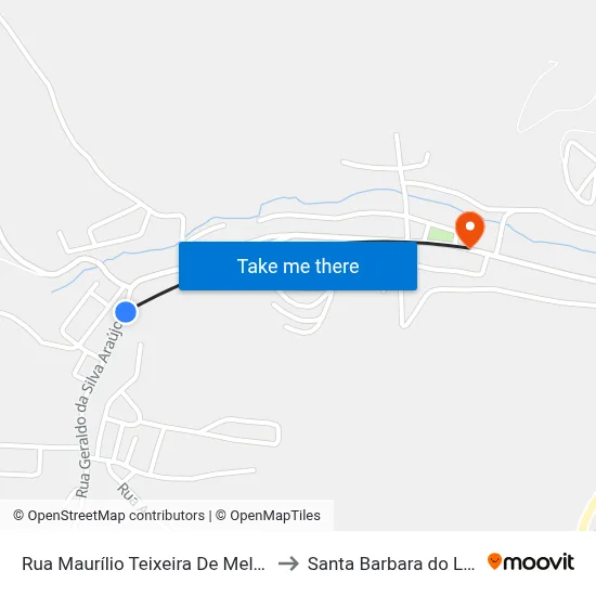 Rua Maurílio Teixeira De Mello, 45 to Santa Barbara do Leste map