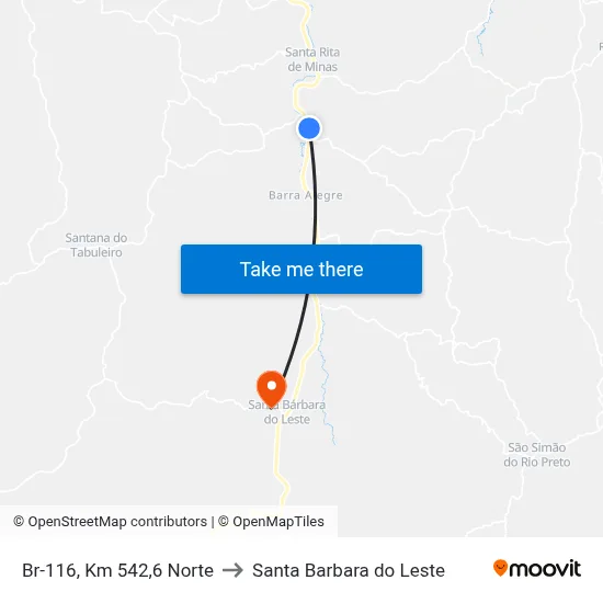 Br-116, Km 542,6 Norte to Santa Barbara do Leste map
