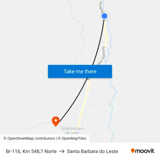 Br-116, Km 548,7 Norte to Santa Barbara do Leste map