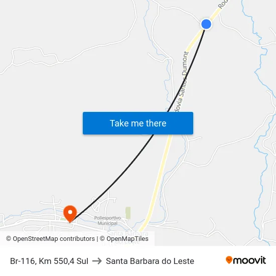 Br-116, Km 550,4 Sul to Santa Barbara do Leste map