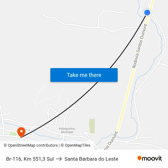 Br-116, Km 551,3 Sul to Santa Barbara do Leste map