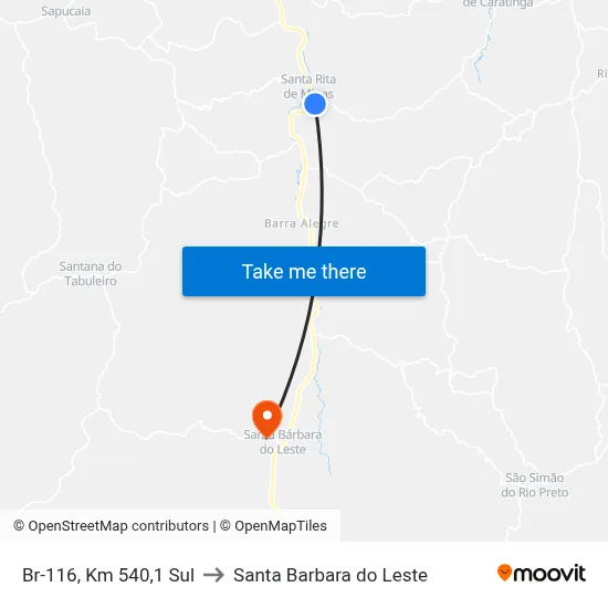 Br-116, Km 540,1 Sul to Santa Barbara do Leste map