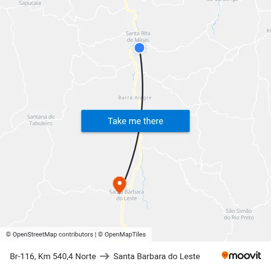 Br-116, Km 540,4 Norte to Santa Barbara do Leste map