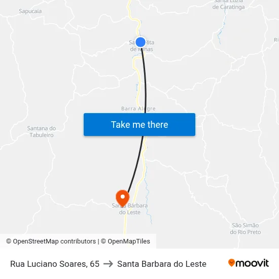 Rua Luciano Soares, 65 to Santa Barbara do Leste map