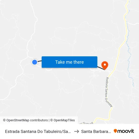 Estrada Santana Do Tabuleiro/Santa Bárbara, Oeste to Santa Barbara do Leste map