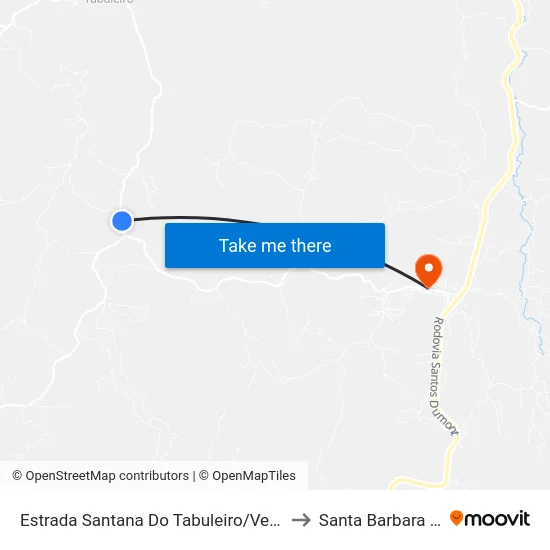 Estrada Santana Do Tabuleiro/Vermelho Novo, Sul to Santa Barbara do Leste map