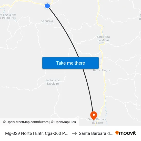 Mg-329 Norte | Entr. Cga-060 Para Sapucaia to Santa Barbara do Leste map