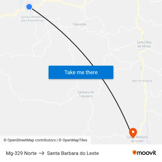 Mg-329 Norte to Santa Barbara do Leste map