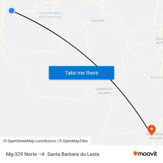 Mg-329 Norte to Santa Barbara do Leste map