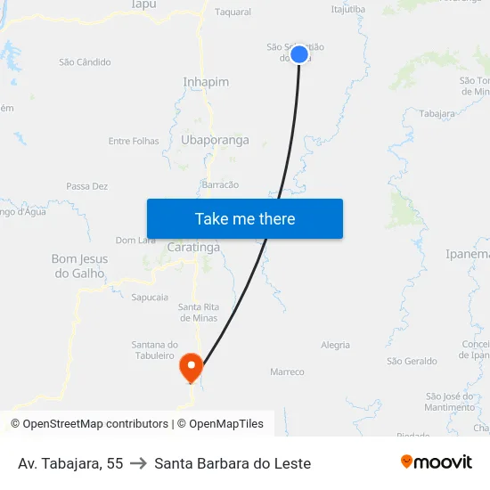 Av. Tabajara, 55 to Santa Barbara do Leste map