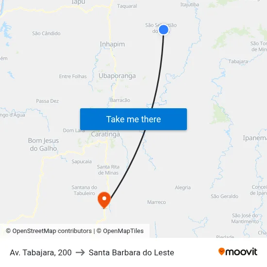 Av. Tabajara, 200 to Santa Barbara do Leste map