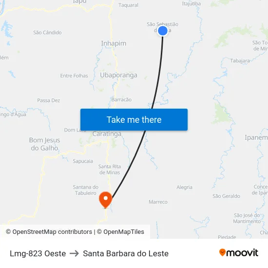 Lmg-823 Oeste to Santa Barbara do Leste map