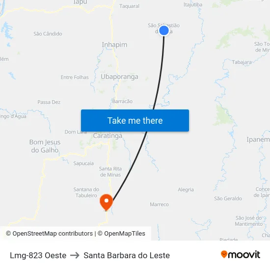 Lmg-823 Oeste to Santa Barbara do Leste map