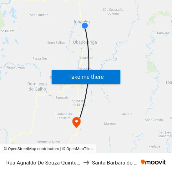 Rua Agnaldo De Souza Quintela, 1301 to Santa Barbara do Leste map