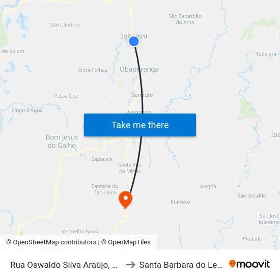 Rua Oswaldo Silva Araújo, 321 to Santa Barbara do Leste map