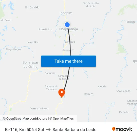 Br-116, Km 506,4 Sul to Santa Barbara do Leste map