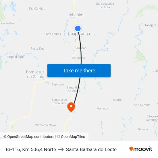 Br-116, Km 506,4 Norte to Santa Barbara do Leste map