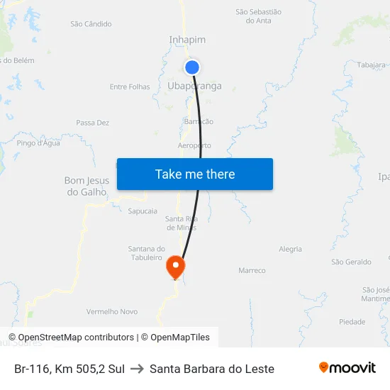 Br-116, Km 505,2 Sul to Santa Barbara do Leste map