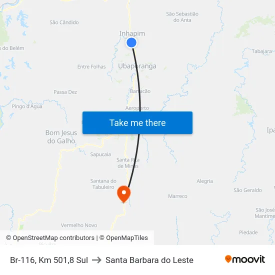 Br-116, Km 501,8 Sul to Santa Barbara do Leste map