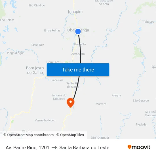 Av. Padre Rino, 1201 to Santa Barbara do Leste map