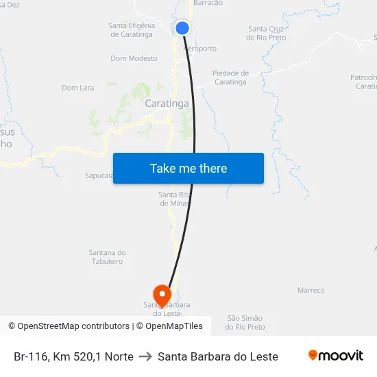 Br-116, Km 520,1 Norte to Santa Barbara do Leste map