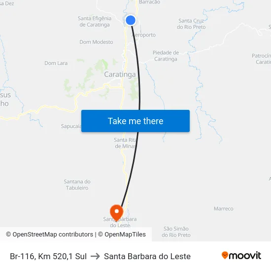 Br-116, Km 520,1 Sul to Santa Barbara do Leste map