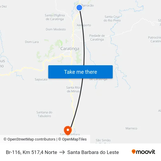 Br-116, Km 517,4 Norte to Santa Barbara do Leste map