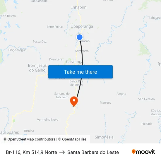 Br-116, Km 514,9 Norte to Santa Barbara do Leste map