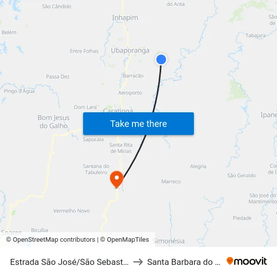 Estrada São José/São Sebastião, Sul to Santa Barbara do Leste map