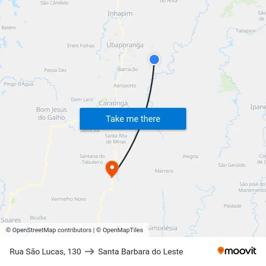 Rua São Lucas, 130 to Santa Barbara do Leste map