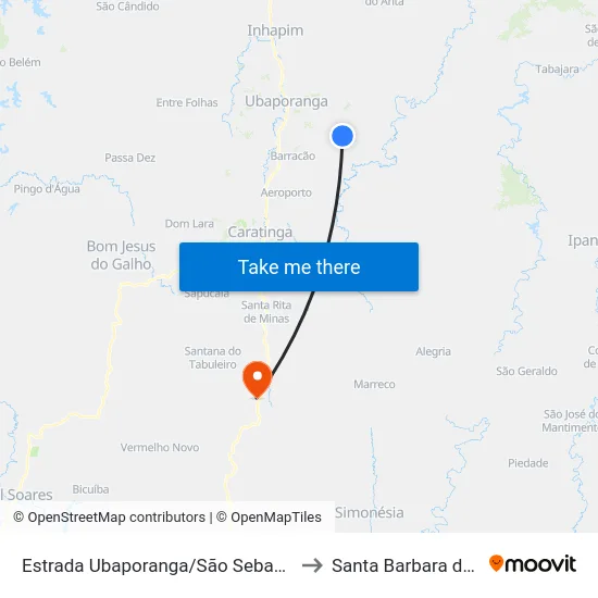 Estrada Ubaporanga/São Sebastião, Oeste to Santa Barbara do Leste map