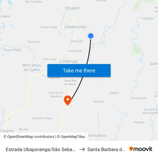 Estrada Ubaporanga/São Sebastião, Leste to Santa Barbara do Leste map