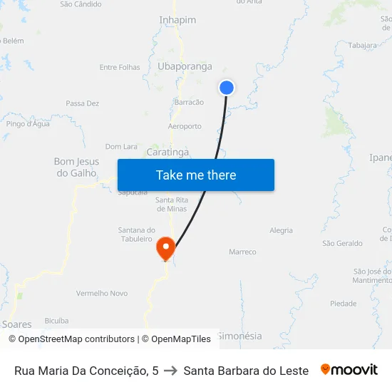 Rua Maria Da Conceição, 5 to Santa Barbara do Leste map