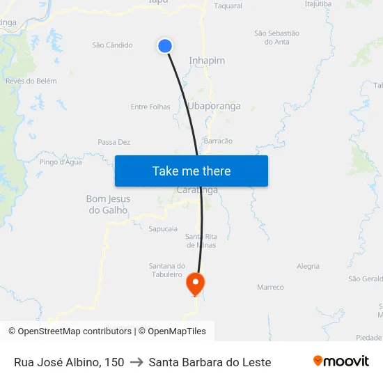 Rua José Albino, 150 to Santa Barbara do Leste map