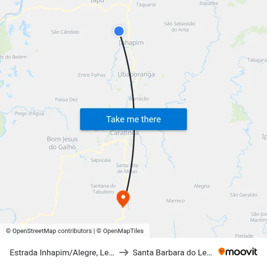 Estrada Inhapim/Alegre, Leste to Santa Barbara do Leste map