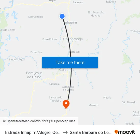 Estrada Inhapim/Alegre, Oeste to Santa Barbara do Leste map