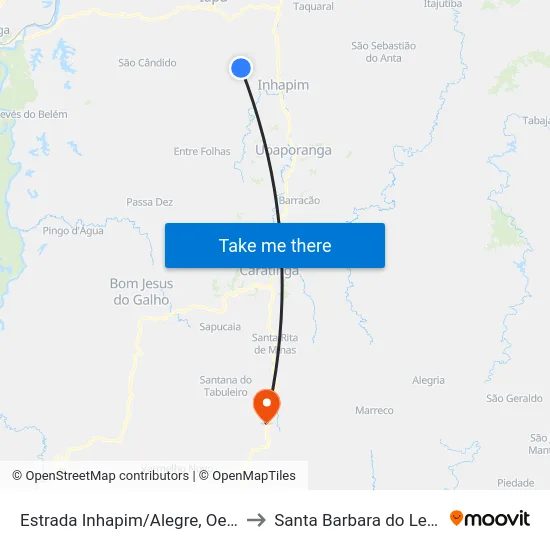 Estrada Inhapim/Alegre, Oeste to Santa Barbara do Leste map
